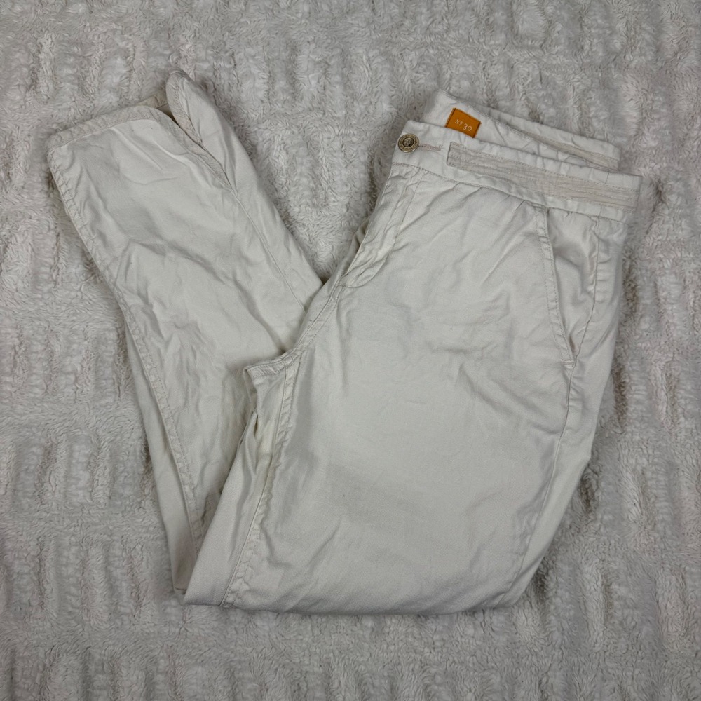 Pilcro and the Letterpress Cream Linen Blend Tapered Pants Split Hem Size 30